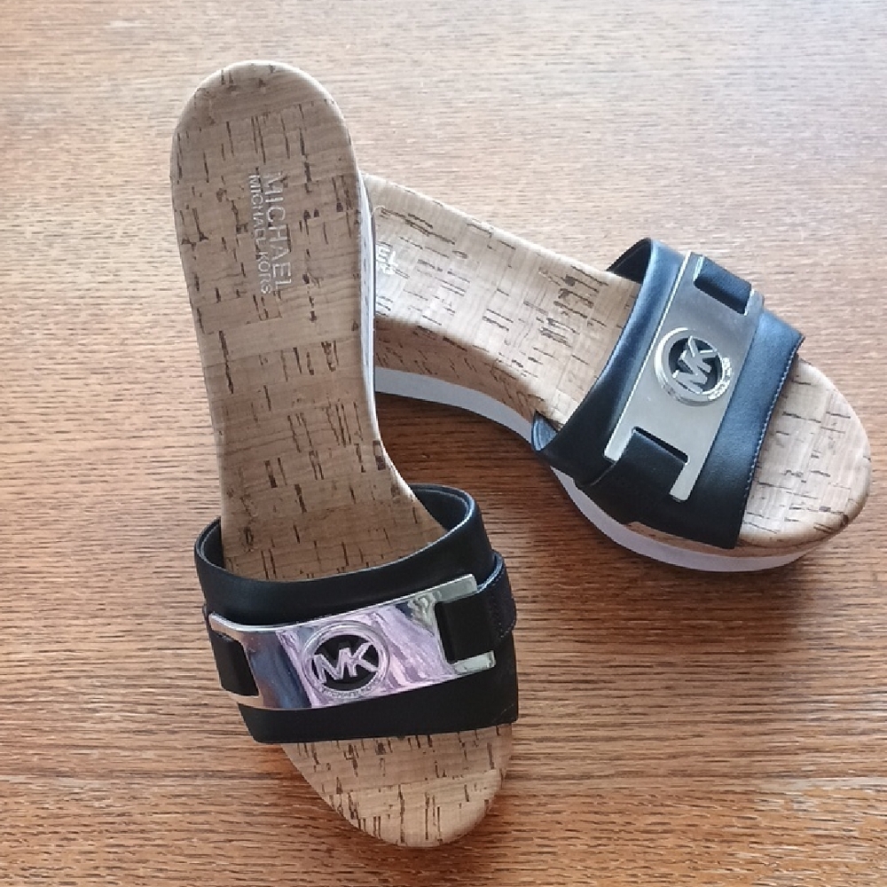 Michael Kors Black Sandals with Silver Detail